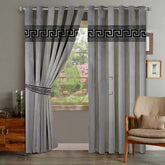 2 Pieces Luxury Velvet Curtain Panels with 2 belts-Grey/Black